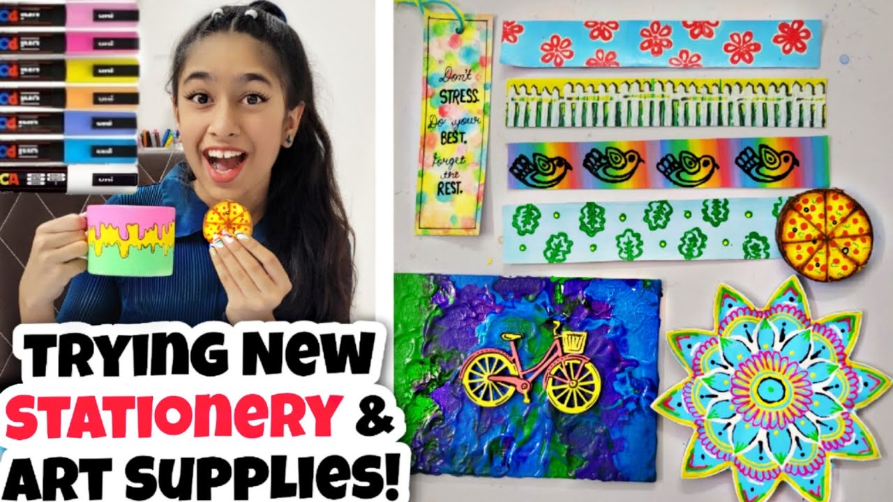 Trying New Stationery & Art Supplies!🎀🤩✨️ | *Bookmark, POSCA, Fluid Art...* | Riya's Amazing World