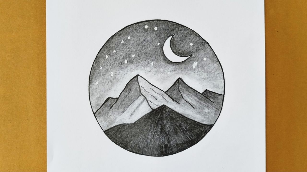Pencil Sketch Night Landscape Scenery | Easy Night Scenery Drawing for Beginners | Step by Step Art