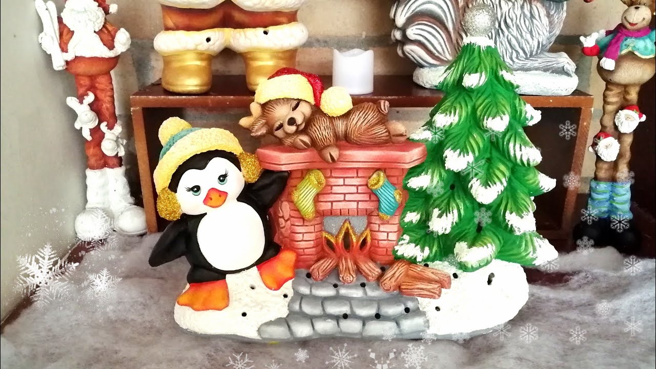 Como pintar una chimenea en cerámica navideña