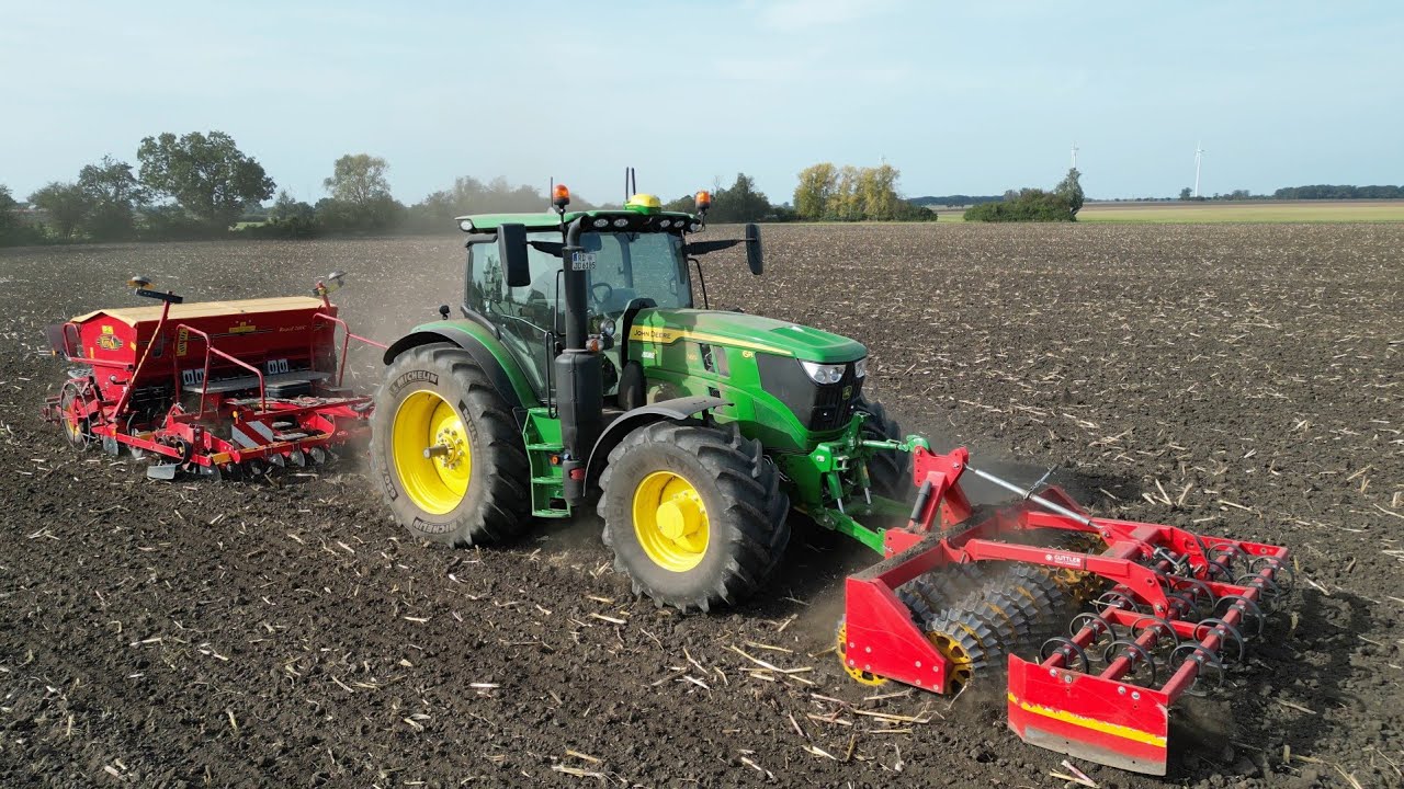 JOHN DEERE 6R 185 mit VÄDERSTADT Rapit 300 C Super XL & GÜTTLER Duplex Walze / 4K