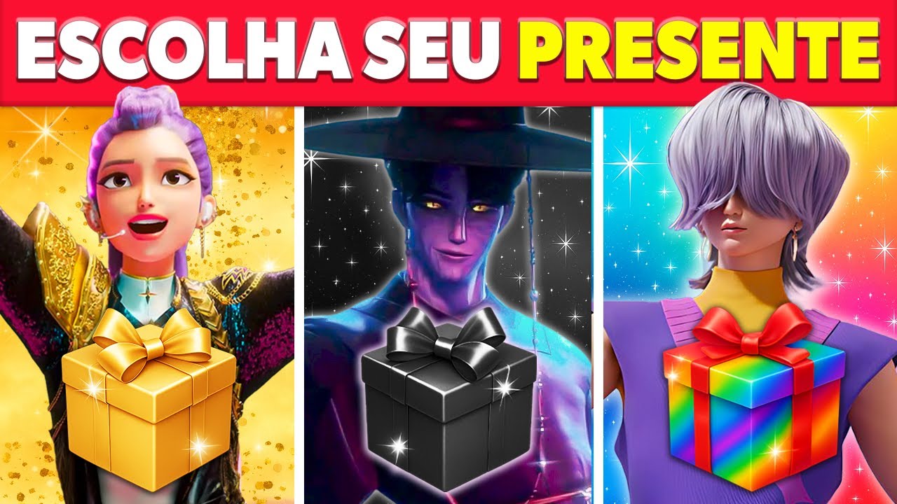 Escolha seu Presente! 🎁 Edição GUERREIRAS DO K-POP ✨ Dourado ⚫ Preto 🌈 Arco-íris