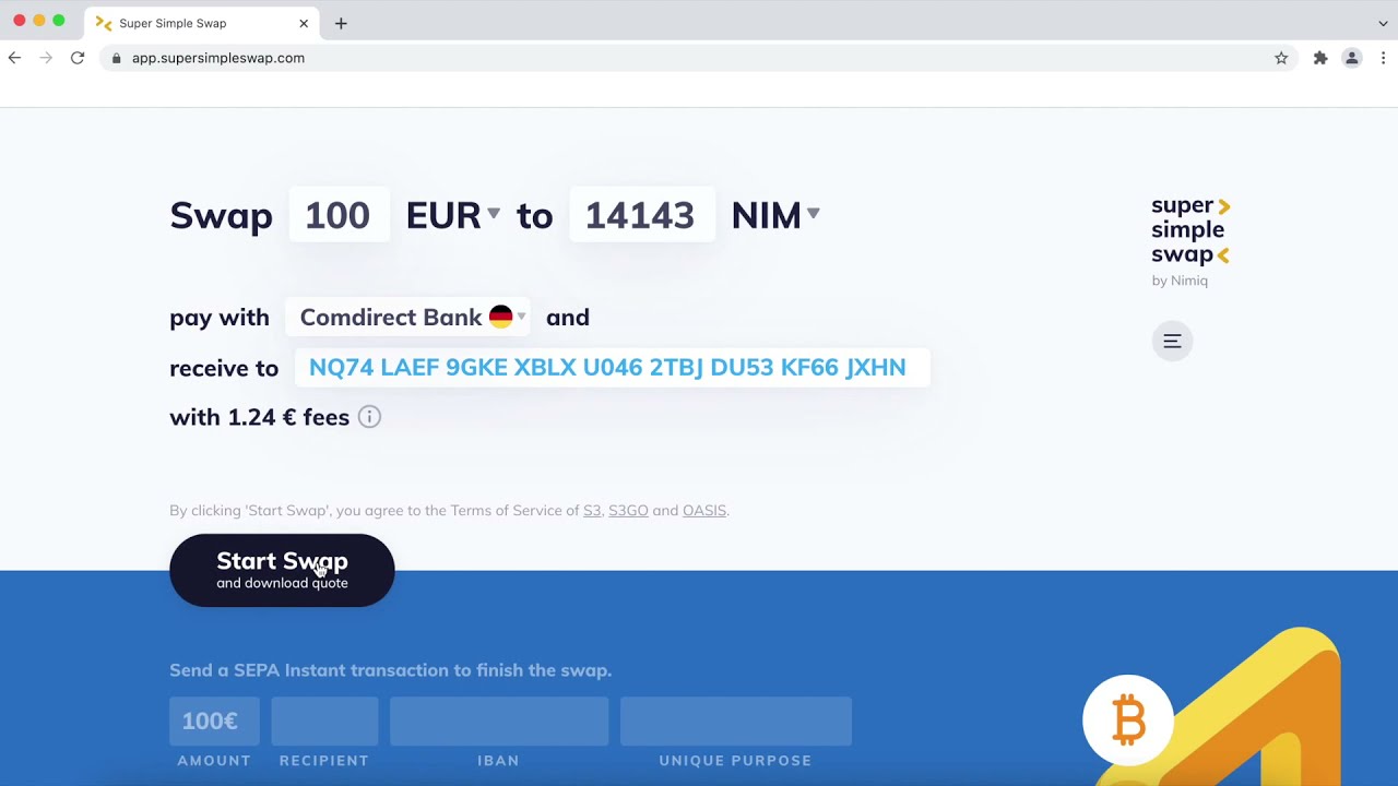 Buying $NIM (Nimiq) with SuperSimpleSwap.com