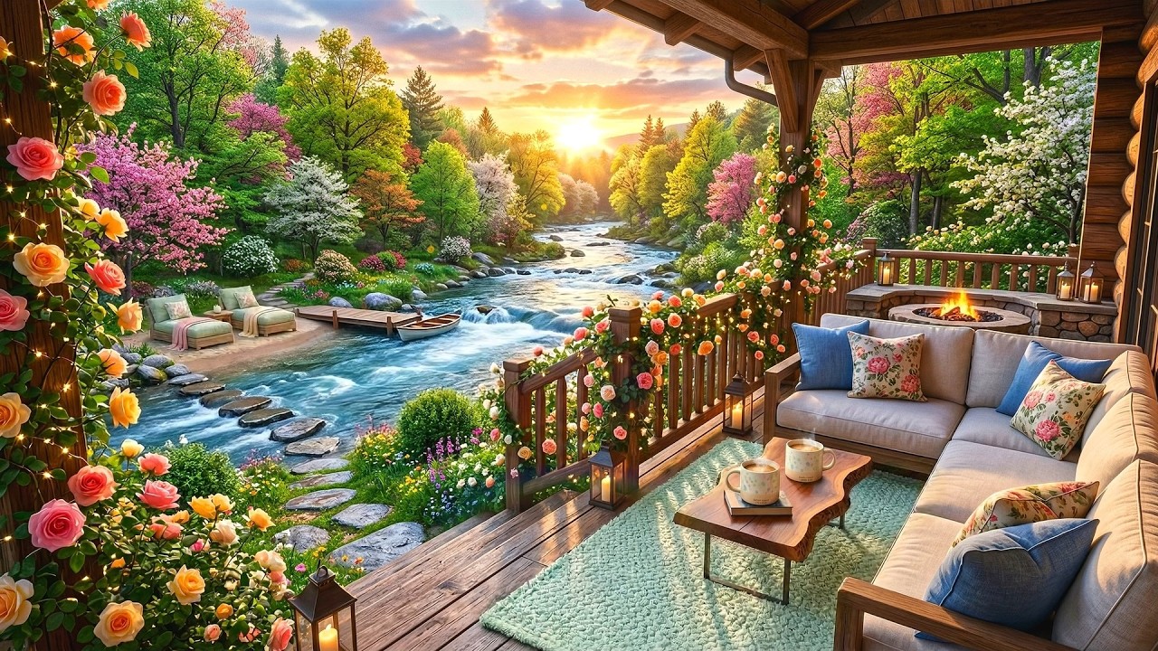 Enchanting Spring Morning ☀️ Cozy Cabin by the River | Relaxing Piano Ambience