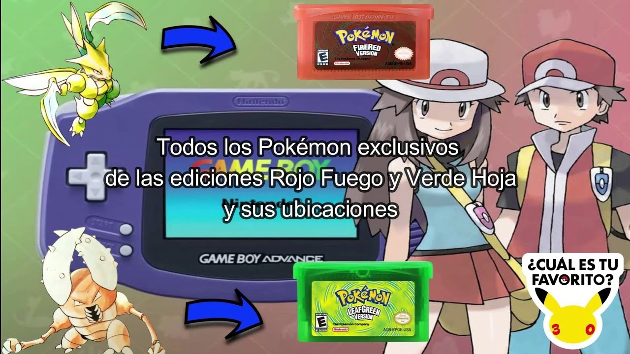 Todos los Pokémon exclusivos de las ediciones Rojo Fuego y Verde Hoja con sus ubicaciones