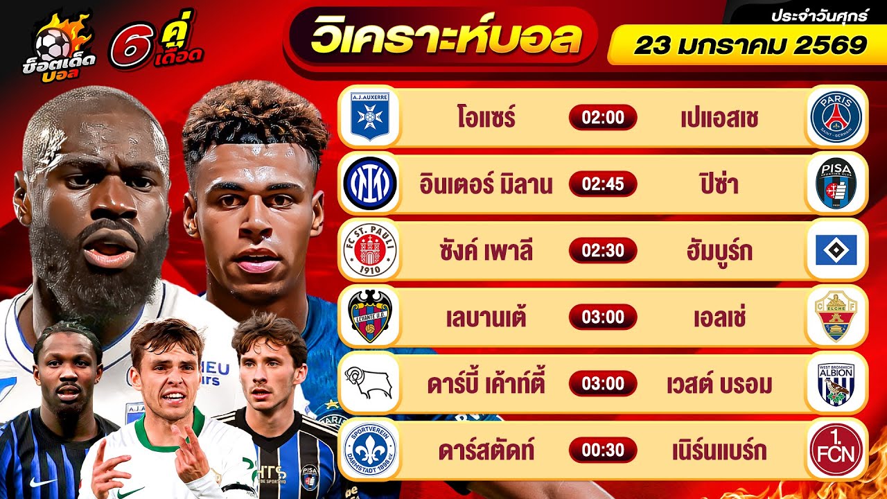วิเคราะห์บอลวันนี้ ทีเด็ดบอล วันศุกร์ ที่ 23 มกราคม 2569 By ช็อตเด็ดบอลเต็ง