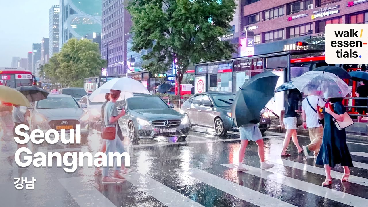 Heavy Raining Gangnam Street Walk ⛱️ ( Seoul, Korea ) 4K 강남