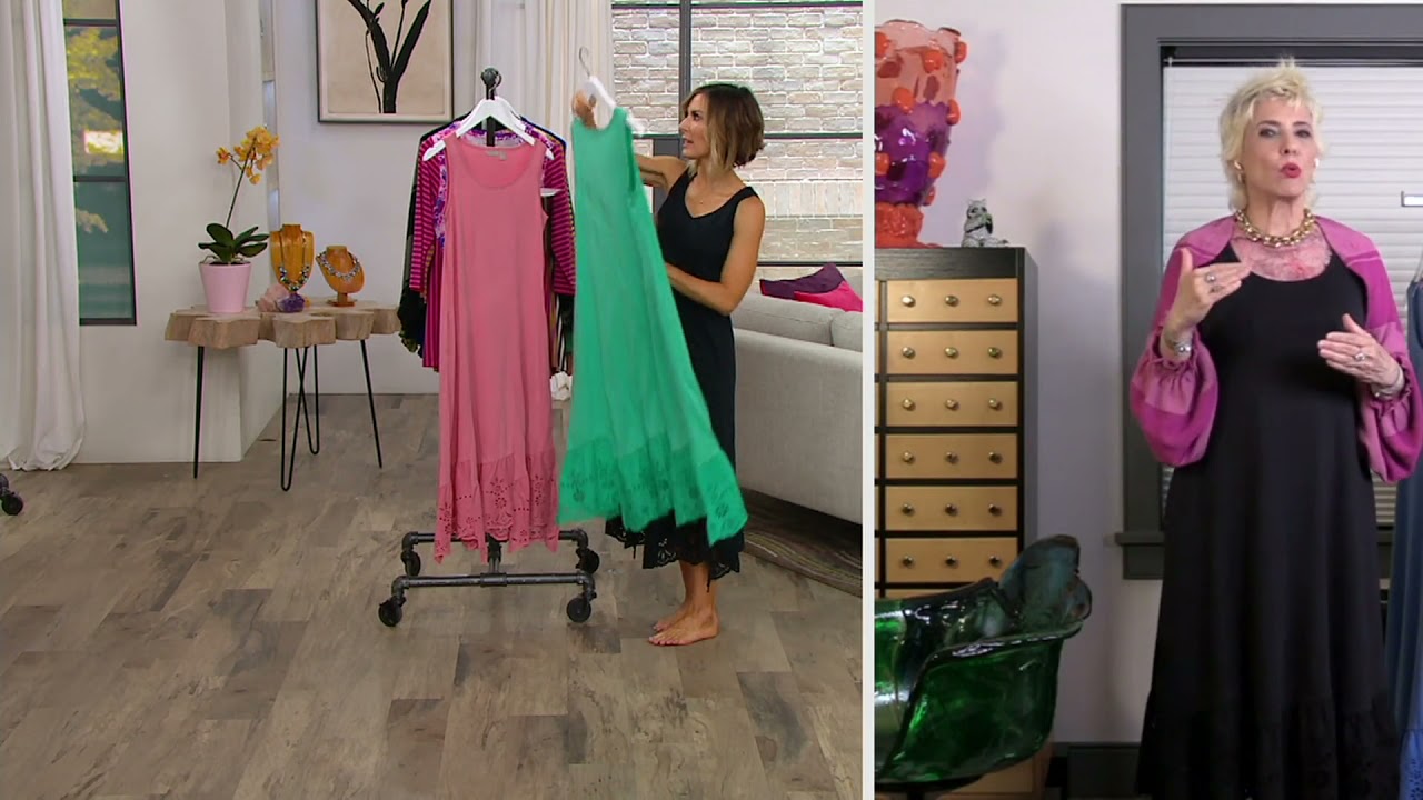 LOGO by Lori Goldstein Cotton Modal Dress with Eyelet Hem on QVC