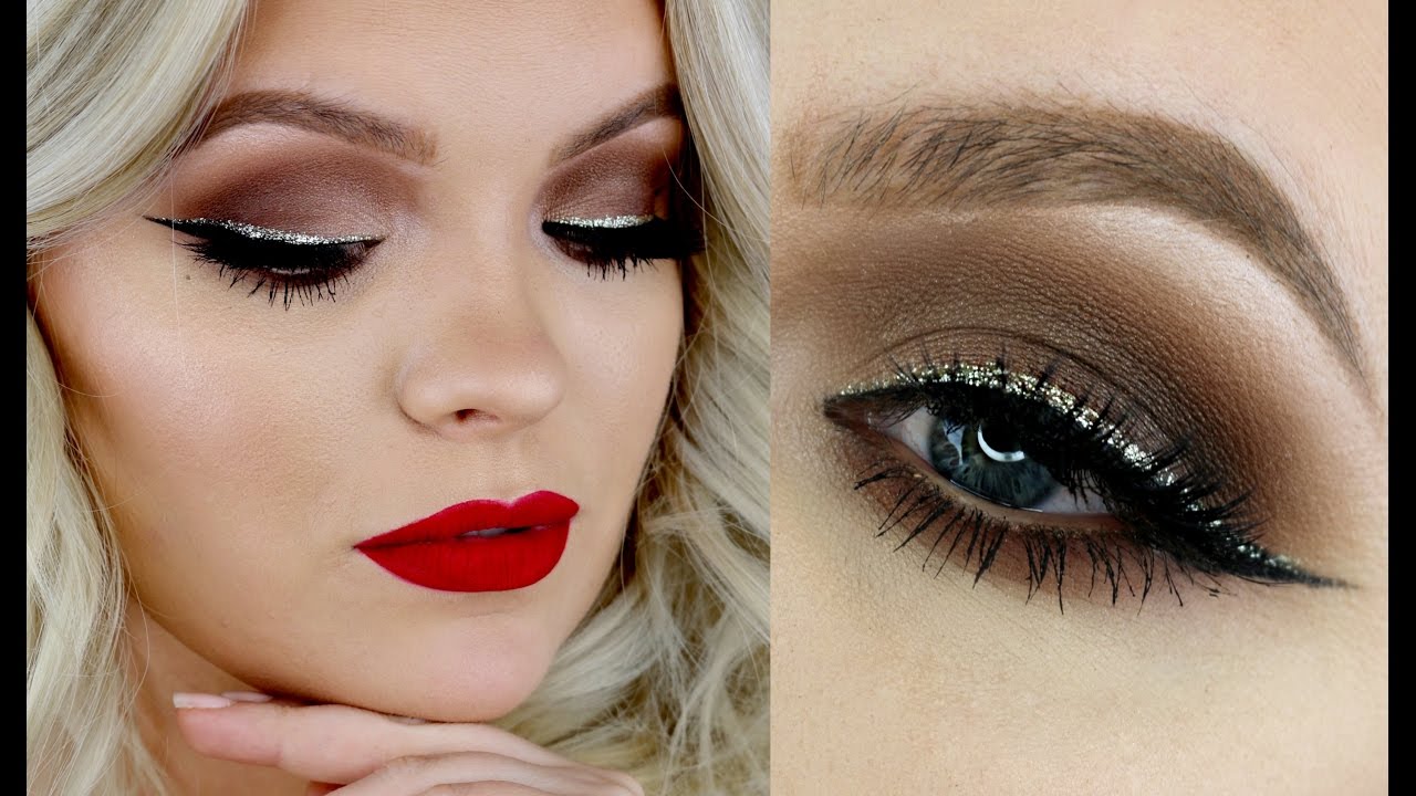 Classic Christmas Makeup - Glitter Liner + Red Lips