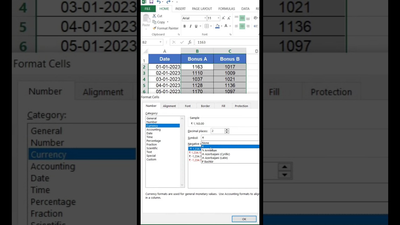 Add Currency Symbol in Excel | Indian Rupees #shorts #excel