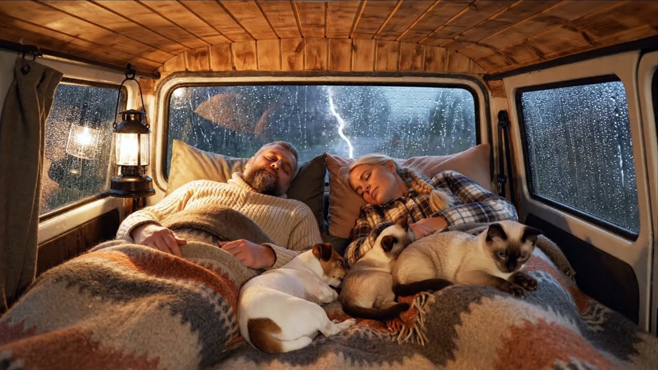 Midnight Storm at the Forest Edge: Cozy Van Life with our 3 Pets
