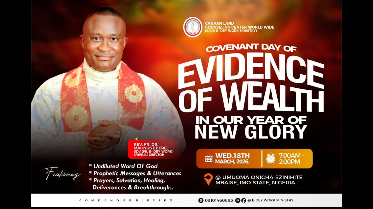 COVENANT DAY OF EVIDENCE OF WEALTH || WED. 18TH MARCH, 2026  || WITH REV. FR. DR. MAGNUS EBERE SDV