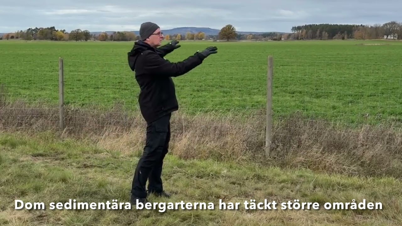Geologi längs vägen! Platåberget Kinnekulle från väg E20. Geologen Mange magister stannar till!