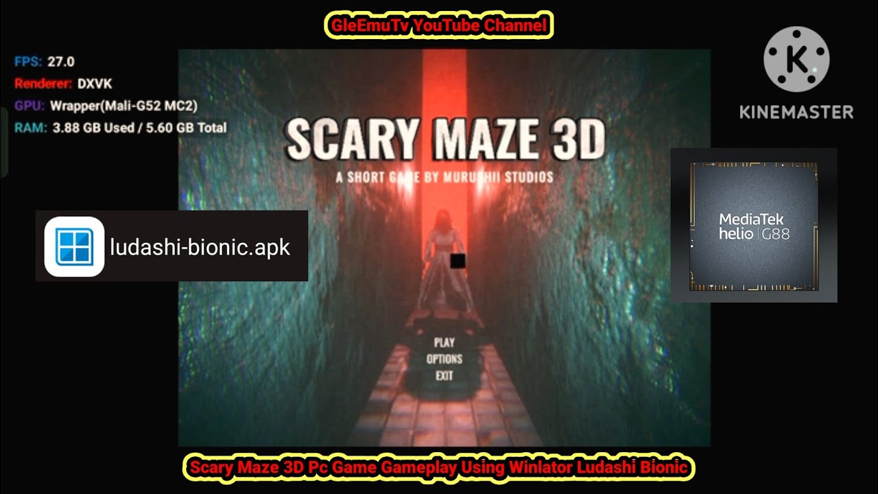 SCARY MAZE 3D Pc Game Gameplay+Settings Using Winlator Ludashi Bionic  |  Helio G88 Mali specs
