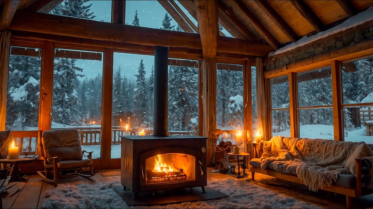 Winter Cabin Fireplace 12 Hours ❄ Snow & Fire Sleep Ambience — 4K | Cozy Fireplace Series