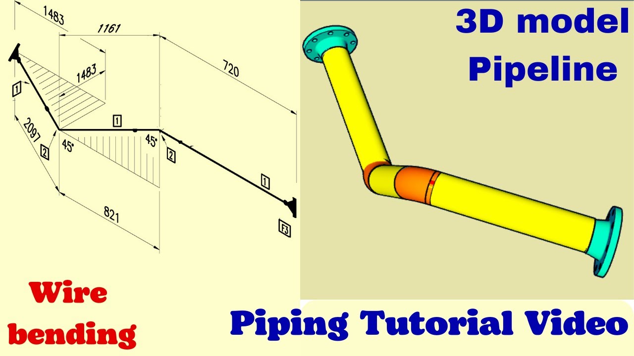 Piping Tutorial. Piping wire bending. 3D model pipeline. Piping Isometric drawing double rolling