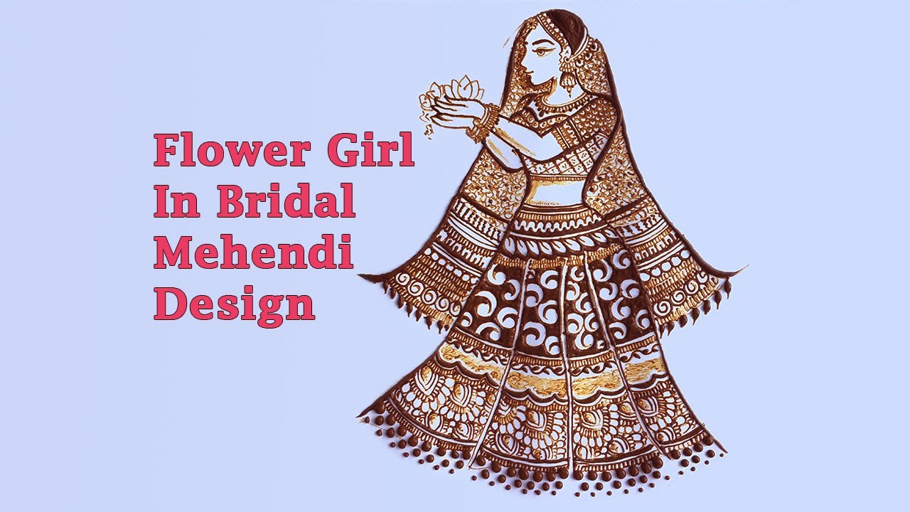 how to draw Girl with Lotus in Bridal Mehendi design | Latest Figure drawing in henna for bride