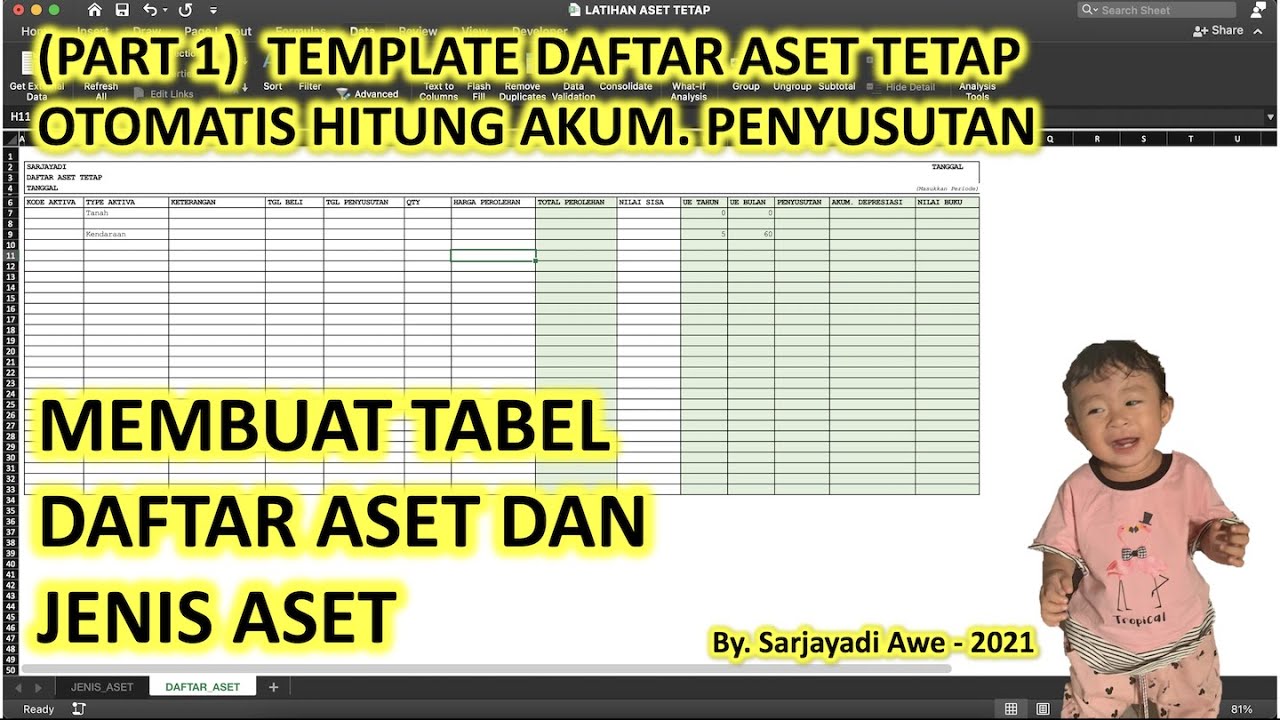PART 1 - MEMBUAT DAFTAR ASET TETAP OTOMATIS HITUNG PENYUSUTAN DI EXCEL - METODE GARIS LURUS