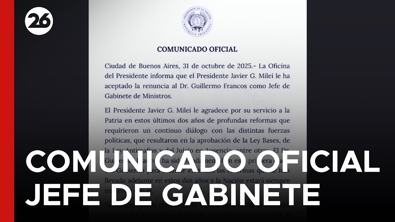 🚨 ARGENTINA | El comunicado de Presidencia tras la renuncia de Guillermo Francos