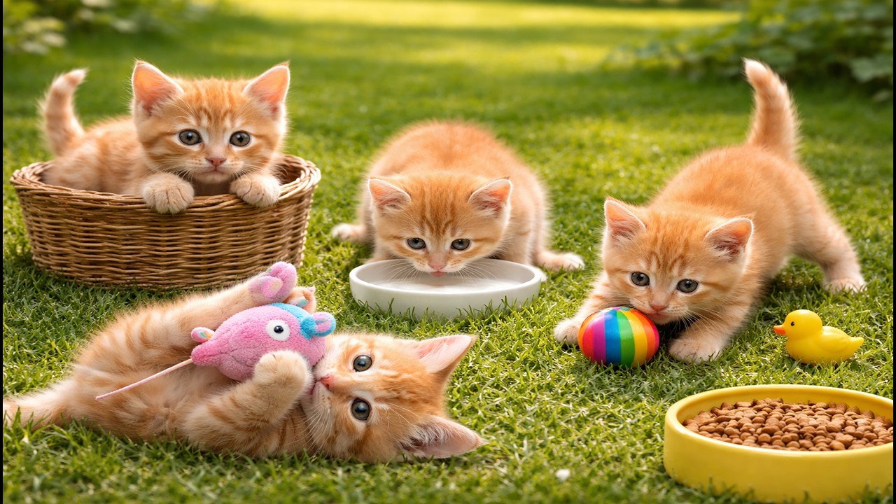 Cute Orange Kittens Playing, Eating & Having Fun on the Grass | Relaxing Cute Cat Video