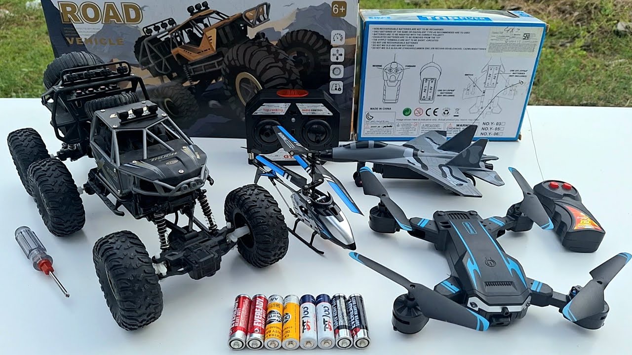 Rock Crawler Car Remote Control,Rc Helicopter,Rc Quadcopter and Aerobus Radio Control Unboxing Test