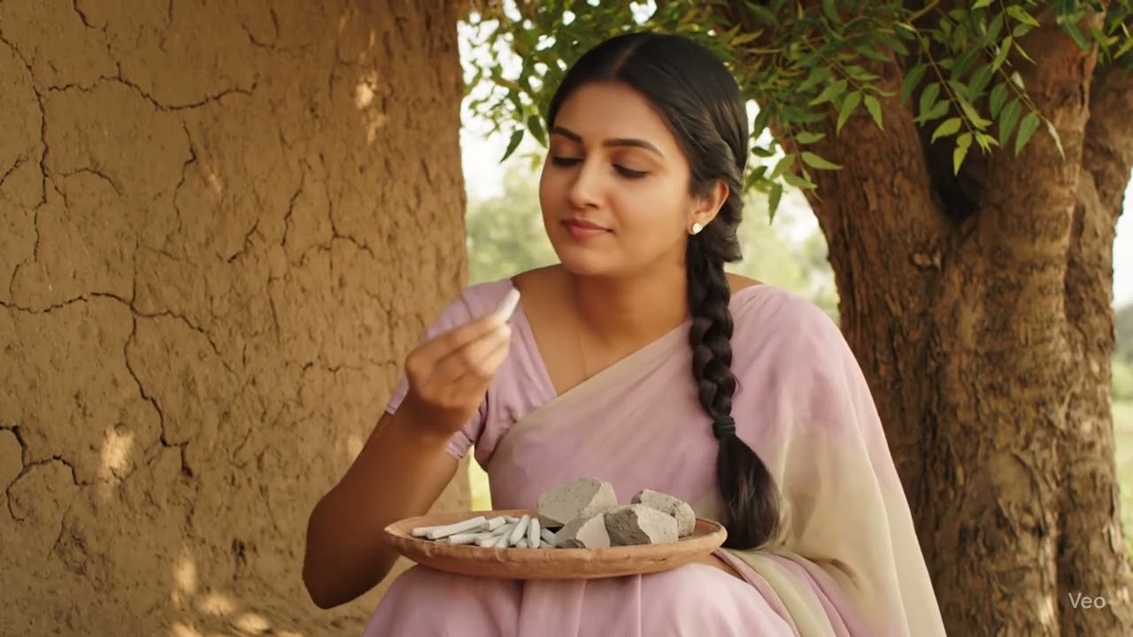 Indian Woman Eating Edible Clay & Chalk &ndash; ASMR Video Prompt
