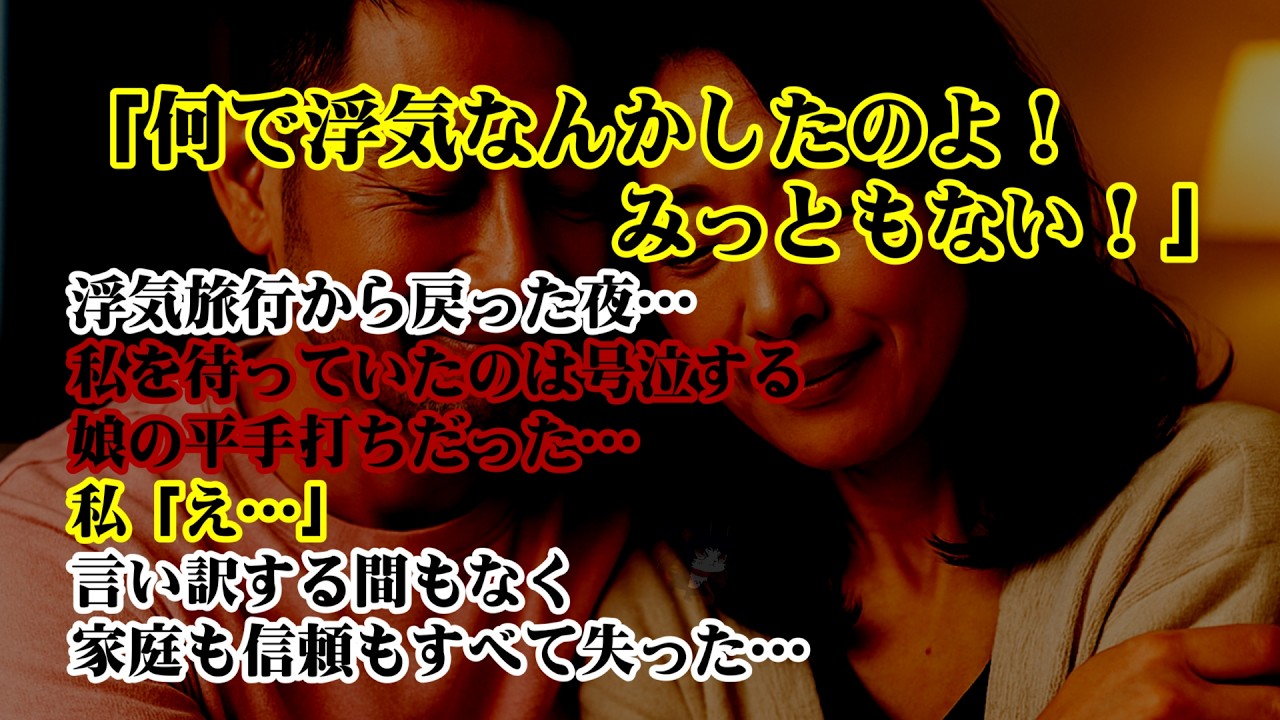 【離婚】浮気旅行から戻った夜…私を待っていたのは号泣する娘の平手打ちだった…「何で浮気なんかしたのよ！みっともない！」私「え…」私は言葉を失い…言い訳する間もなく家庭も信頼もすべて失った…【シタ妻】