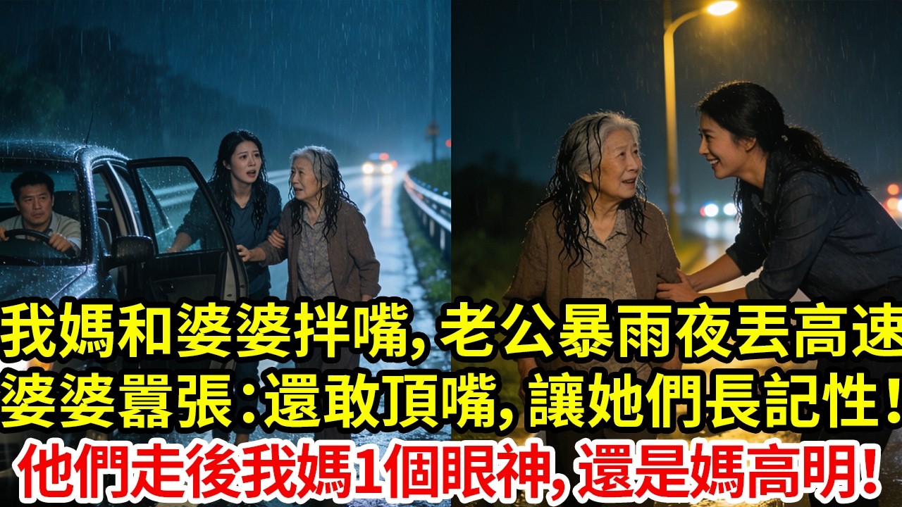 我媽和婆婆吵架拌嘴，被老公暴雨夜丟高速婆婆囂張：還敢頂嘴，讓她們長長記性！他們走後我媽一個眼神，我：還是媽高明！#為人處世#情感#情感故事#小說#生活經驗#女性成長