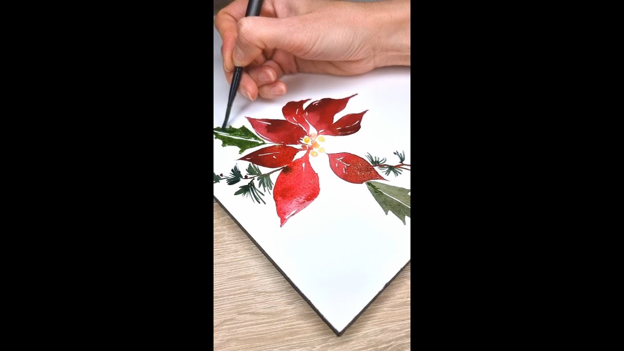 Easy Watercolor Poinsettia for Christmas