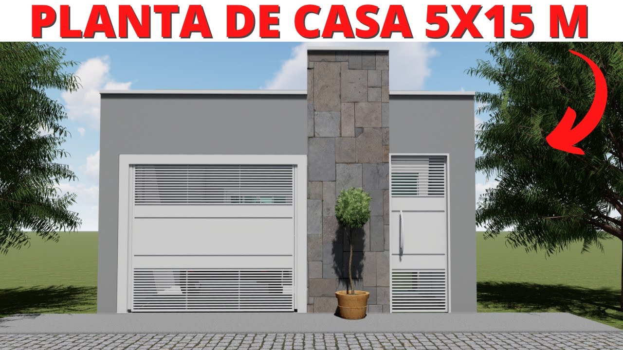 PLANTA DE CASA 5X15 METROS COM 02 QUARTOS!