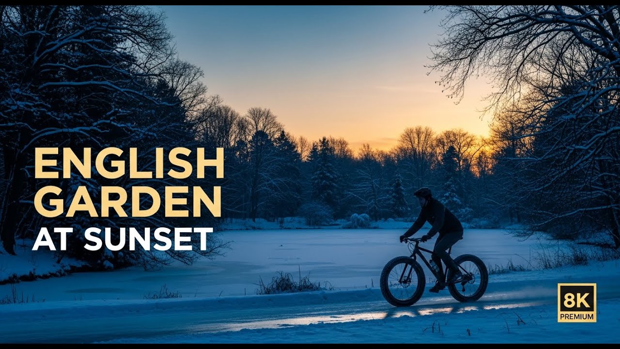 What Happens When the English Garden Freezes — A Sunset Bike Ride in Munich (4K)