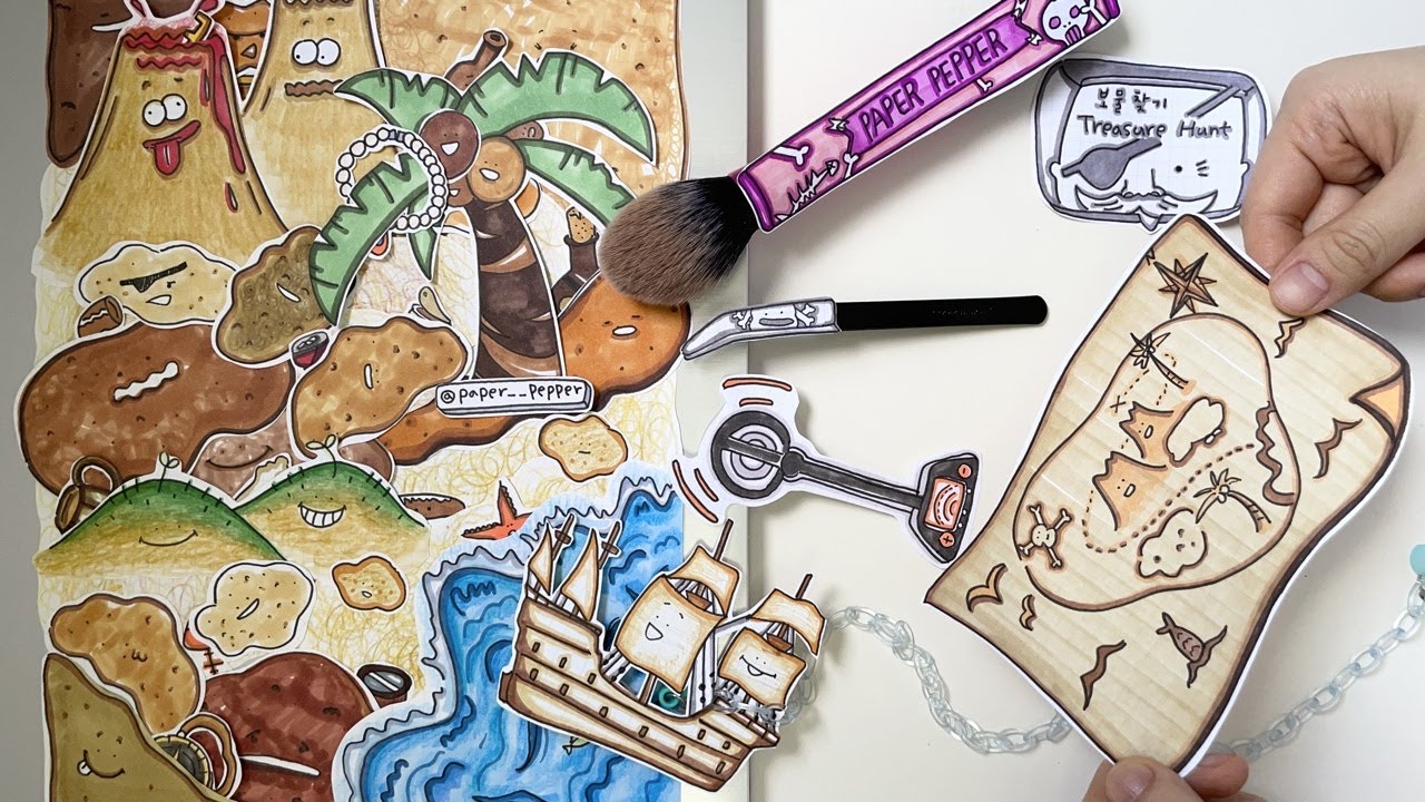 [🚀paper diy] Treasure hunt ASMR 🏴‍☠️ 100년동안 숨겨져 있던 섬에서 보물찾기! 🔇No music 종이놀이 paper pepper