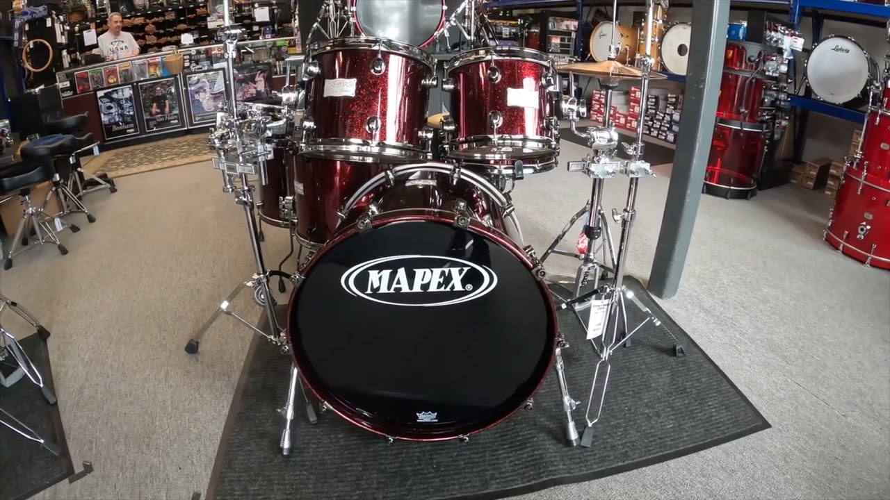 Mapex Saturn Maple/Walnut 7pc Drum Kit in Black Cherry Sparkle (preowned)