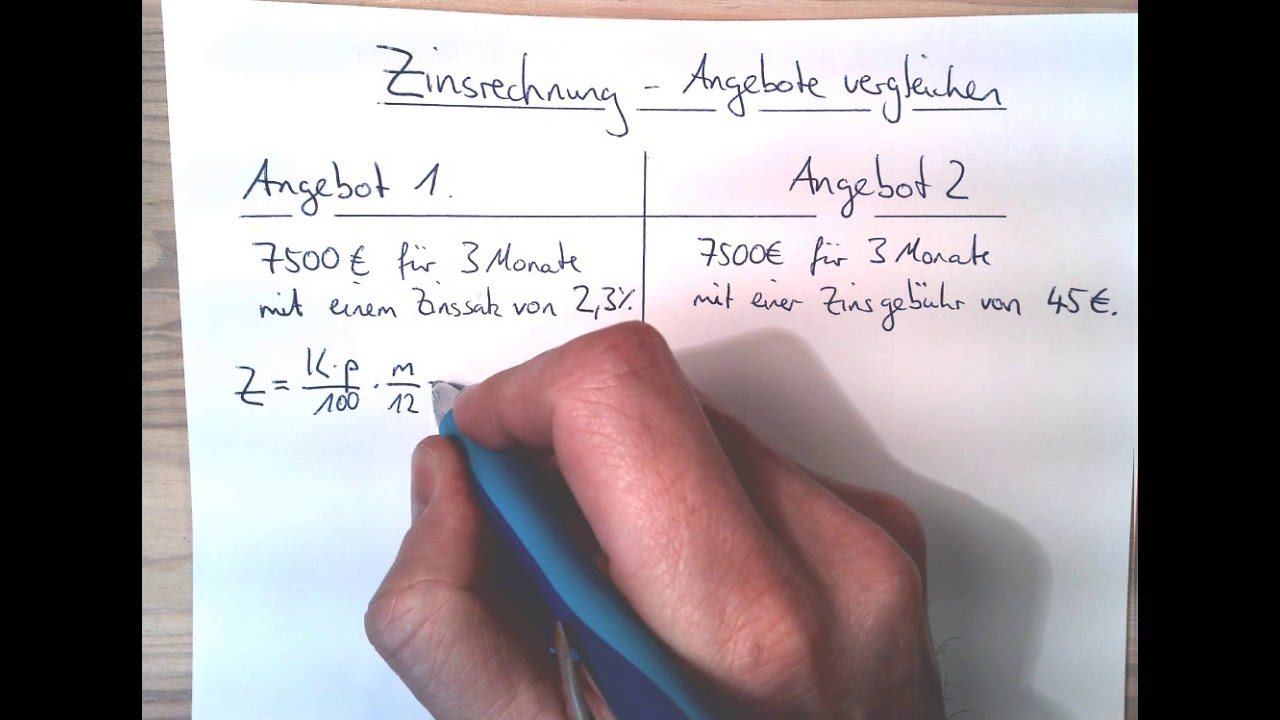Zinsrechnung - Angebote vergleichen