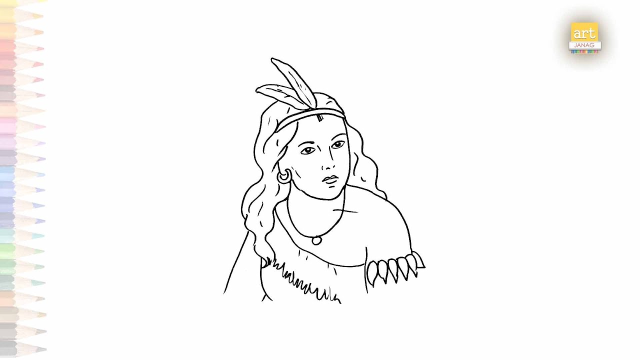 Pocahontas drawing | Native American woman drawing | Draw Pocahontas step by step | Outline drawings