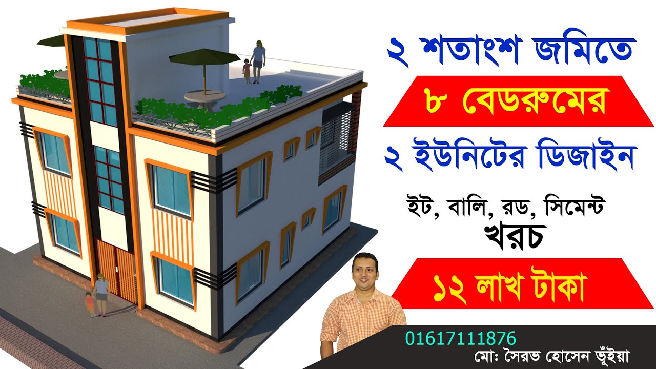 ২ শতাংশ জমিতে-৮ বেডরুমের-২ ইউনিটের বাড়ির ডিজাইন - 868 sft 8 Bed 2 unit house design