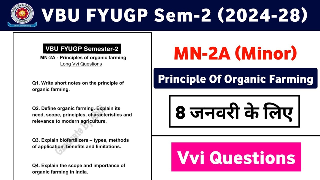 VBU FYUGP Sem-2 (2024-28) MN-2A - Organic Farming Vvi Questions | principle of organic farming