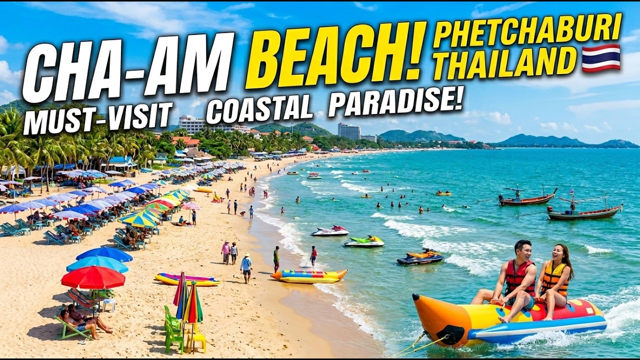 Cha-Am Beach, Phetchaburi | Relaxing Evening Seaside Walk | Thailand Walking Tour