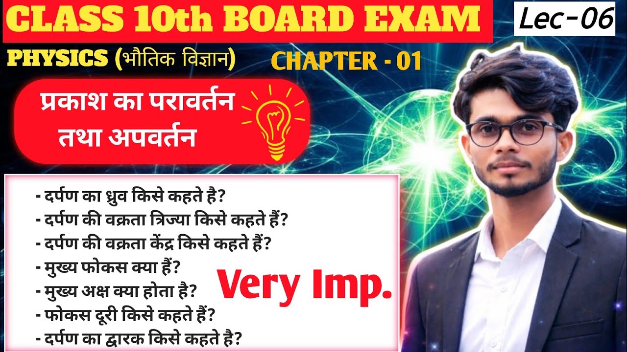 प्रकाश का परावर्तन तथा अपवर्तन | गोलिय दर्पण से संबंधित परिभाषाएं | UP & Bihar Board 2026 🎯 | lec-06