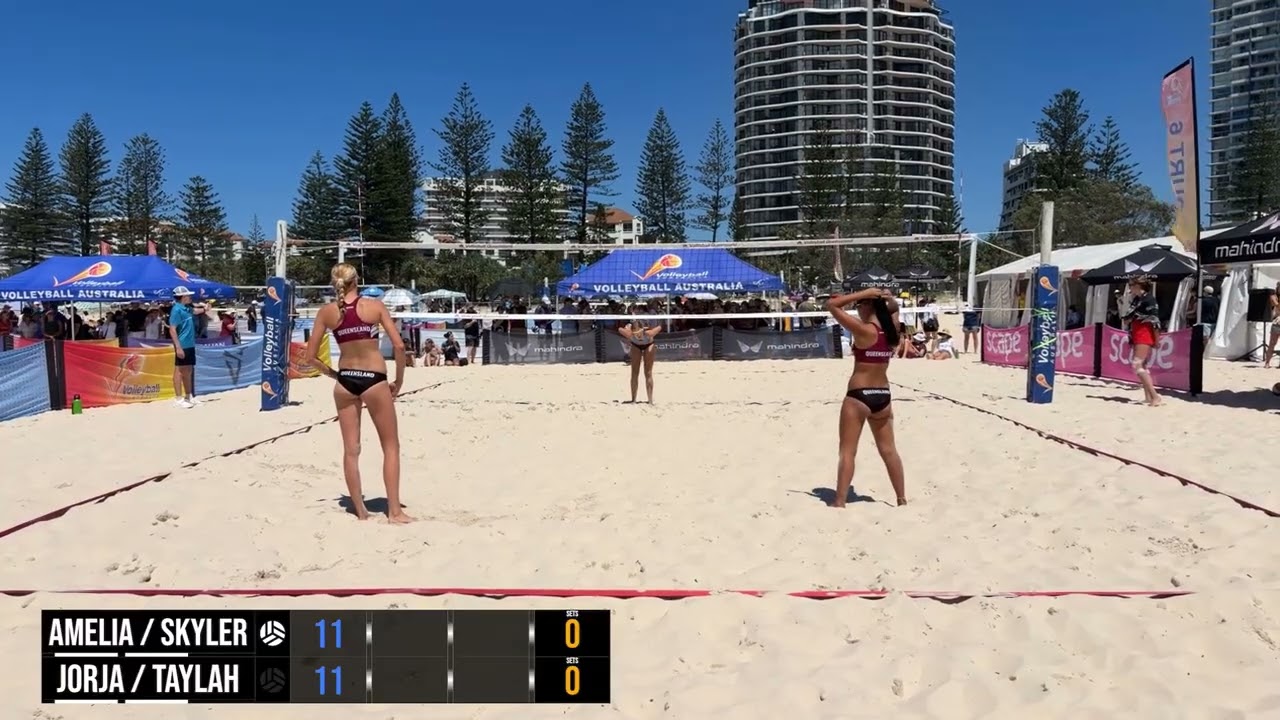 20260312 AYBVC Amelia & Skyler (NSW) vs Jorja & Taylah (QLD) U17 Girls - Gold Medal game (west view)