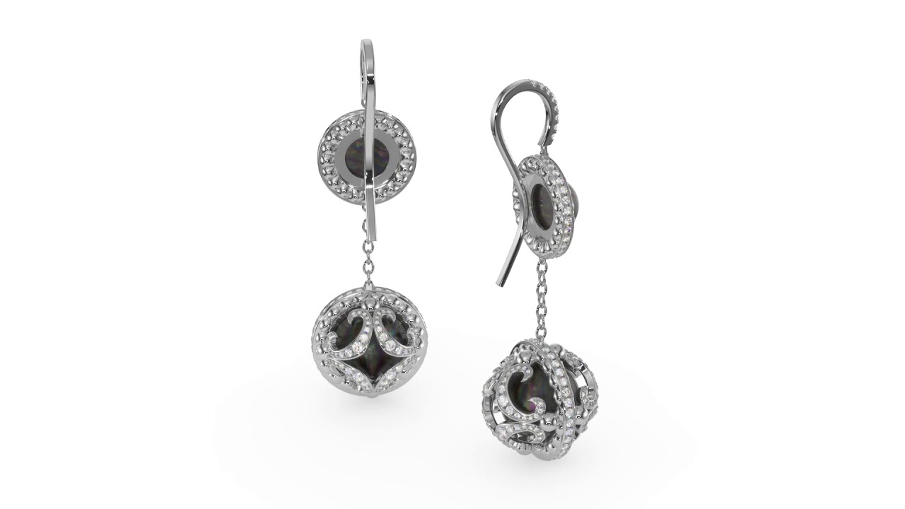galaxy earring white gold black pearl