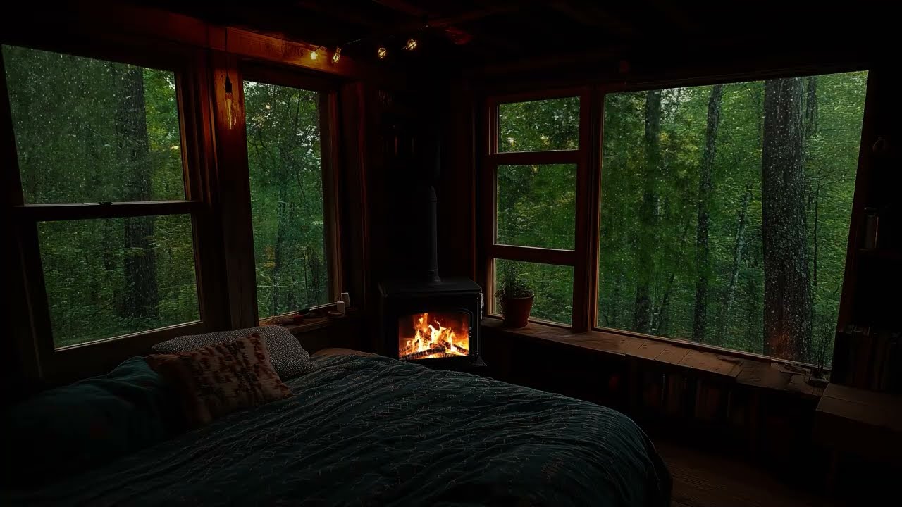 ASMR Rain Sounds for Sleep (No Ads)🌧️ Calm Thunder + Fireplace Ambience for Better Sleep