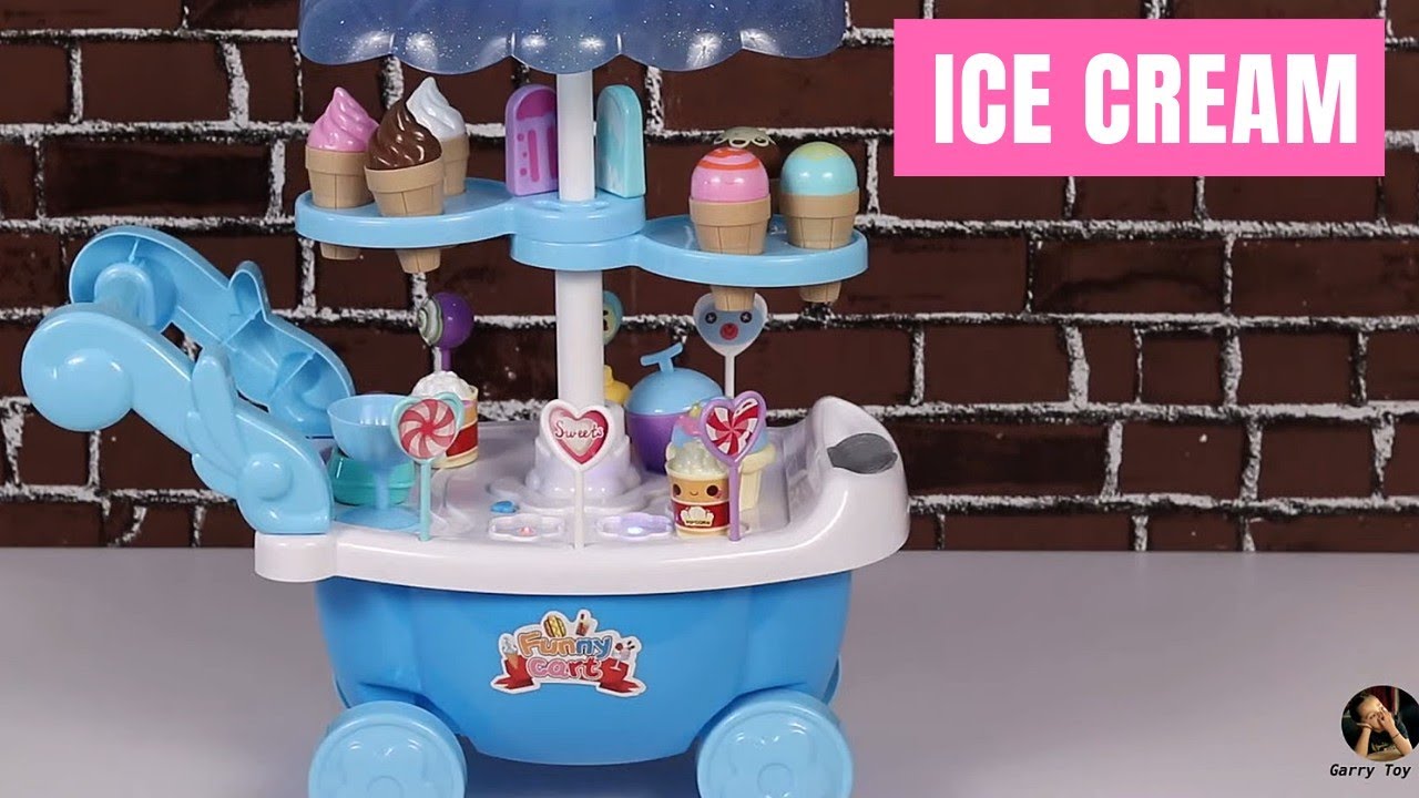 Toy ice cream cart for kids learn colors names foods lollipop chocolate strawberry ice cream