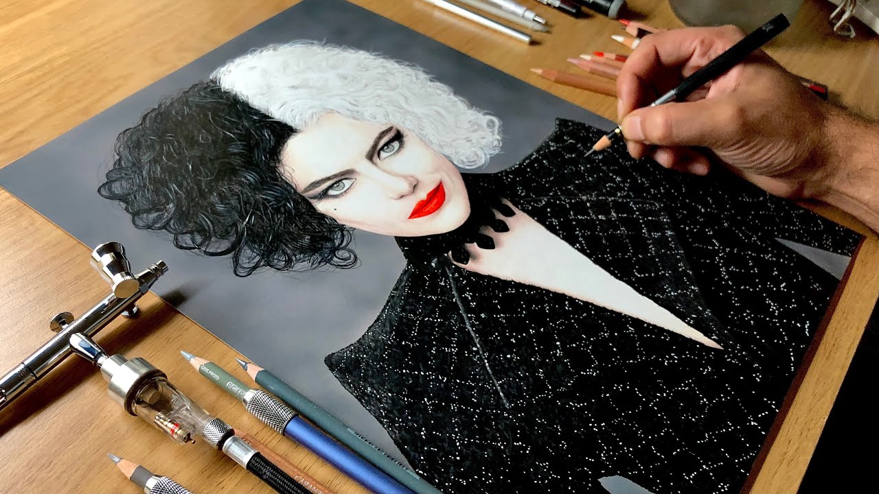 Drawing Cruella (Emma Stone) - Time-lapse | Artology