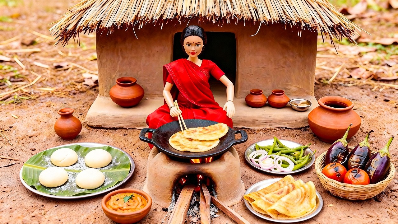 Miniature Doll Dosa & Chutney Cooking ASMR 🫓🥥 | Indian Village Tiny Kitchen Story