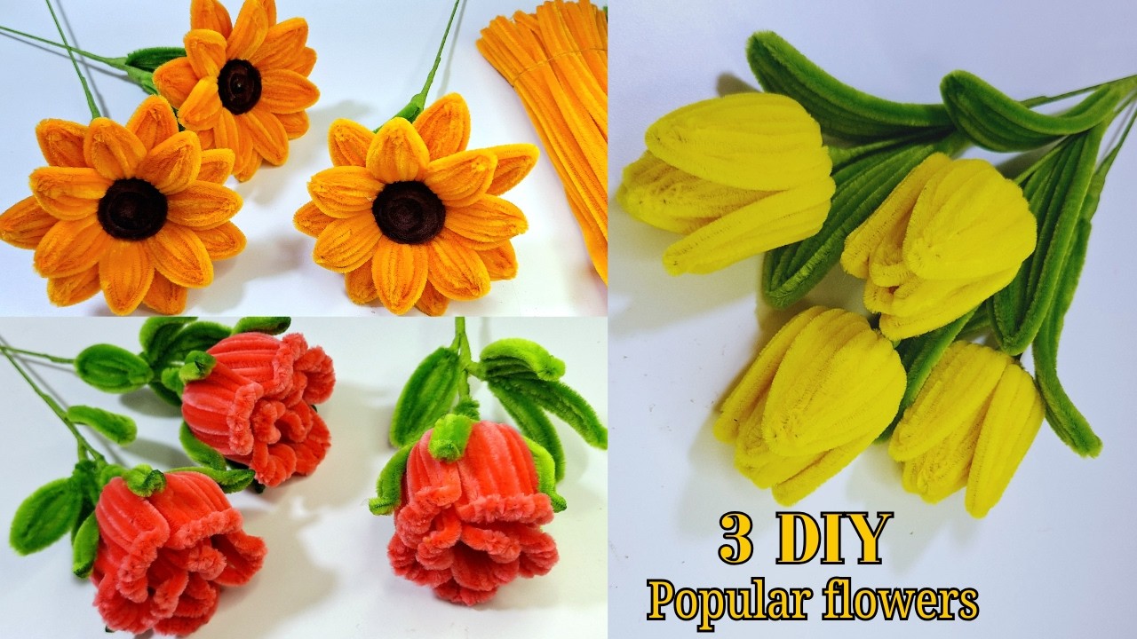 3 DIY Popular Flowers | How to Make 3 Popular Flowers with Pipe Cleaners