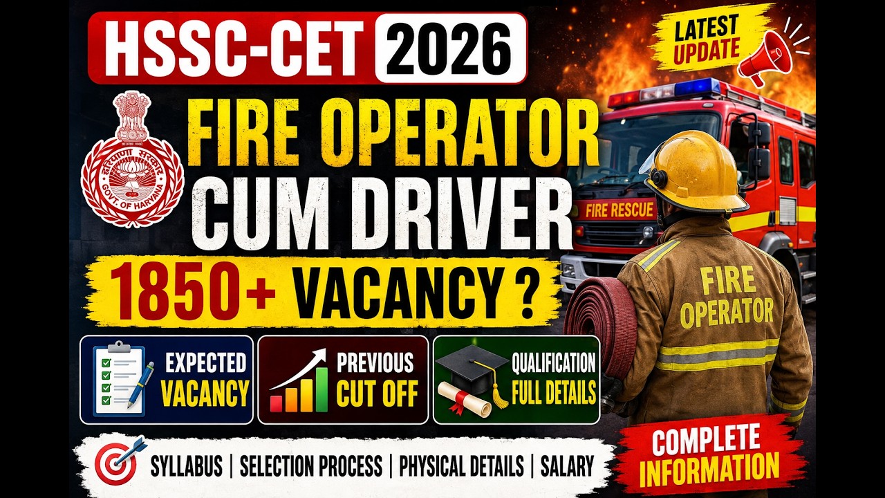🚒 HSSC CET 2026 Fire Operator 1850+ Vacancy (Haryana CET Update today)