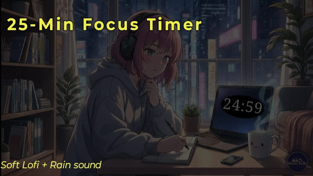 25-Minute ADHD Timer – Lofi Beats & Rain Sounds for Deep Focus + Relaxation