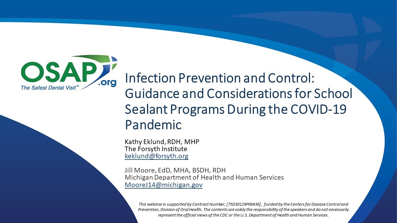 Infection Prevention & Control: Guidance for School Sealant Programs During the COVID-19 Pandemic