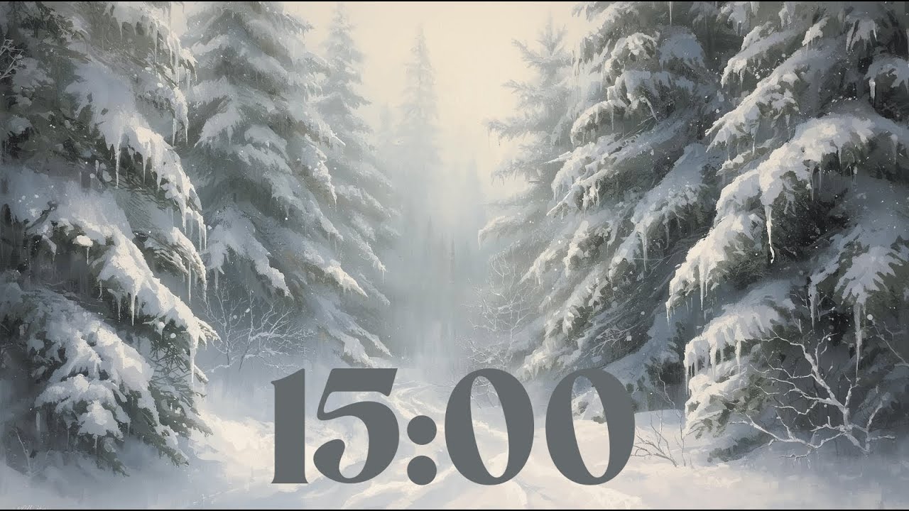 15 Minute Countdown Timer With Music (Relaxing Piano) - Falling Snow Winter Forest