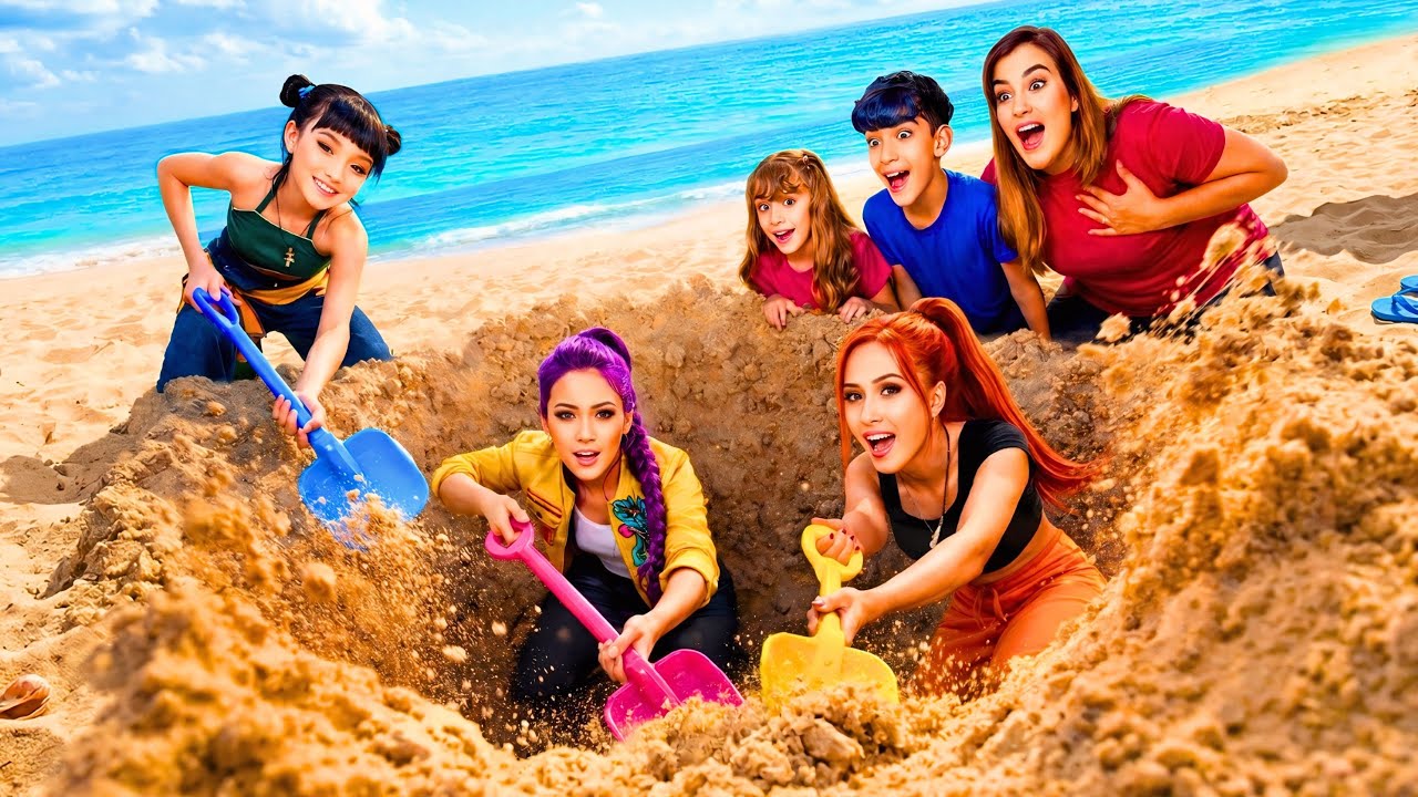 ENCONTRAMOS AS GUERREIRAS DO K-POP CAVANDO NA AREIA DA PRAIA (Teatro em família)
